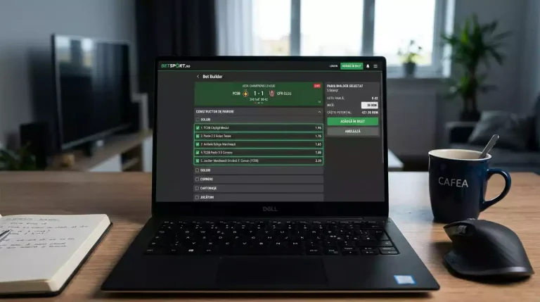 Interfață Bet Builder cu selecții combinate pe un singur meci de fotbal