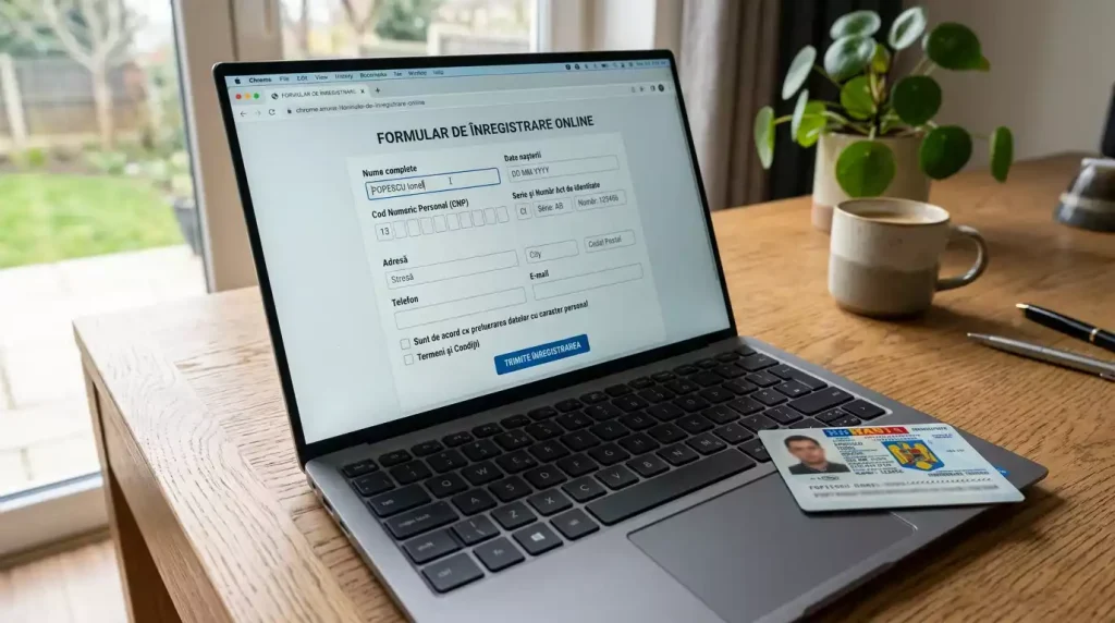Formular de înregistrare cont de pariuri online pe ecranul unui laptop