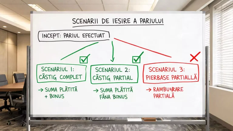 Schemă vizuală a pariului Draw No Bet cu cele trei scenarii posibile