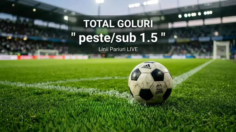 Minge de fotbal pe gazon cu linii de total goluri over și under afișate