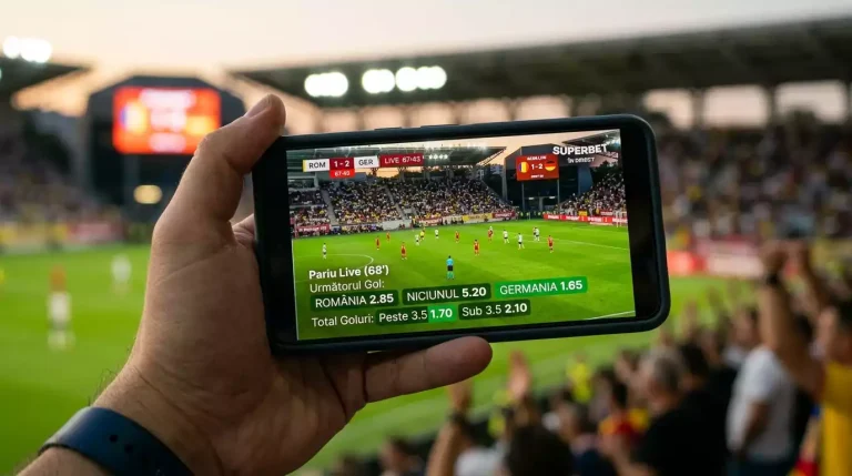 Ecran de telefon mobil cu un meci de fotbal live și cote de pariuri actualizate în timp real